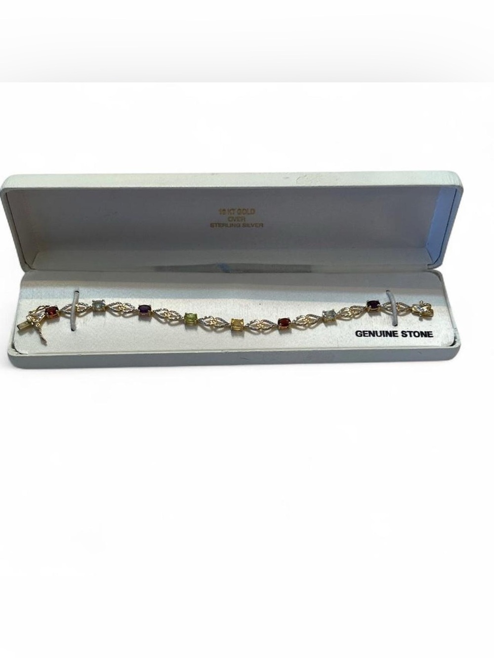 18k‎ Gold Over Sterling Silver Multi-Gemstone Station Bracelet Vtg Ross-Simons